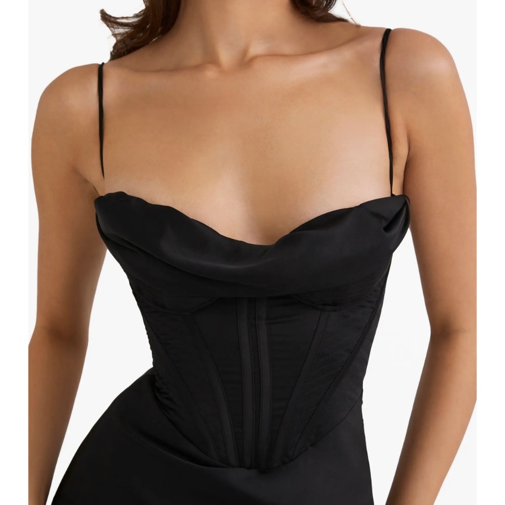 House of CB Black Satin Corset Slip Dress